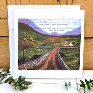 Religiöser irischer Segen Grußkarte mit Umschlag, Möge die Straße sich erheben, um Sie zu treffen, St. Patricks Day, Irland christliche Karte, Kunstkarte