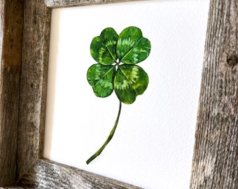 Four leaf clover art print, botanical art print, St. Patrick's print lucky watercolor four-leaf clover, Ireland artwork, clover illustration