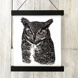 Owl wildlife illustration print, woodland art print nature lover gift, owl wall art, fine art giclee print, rustic farmhouse home decor