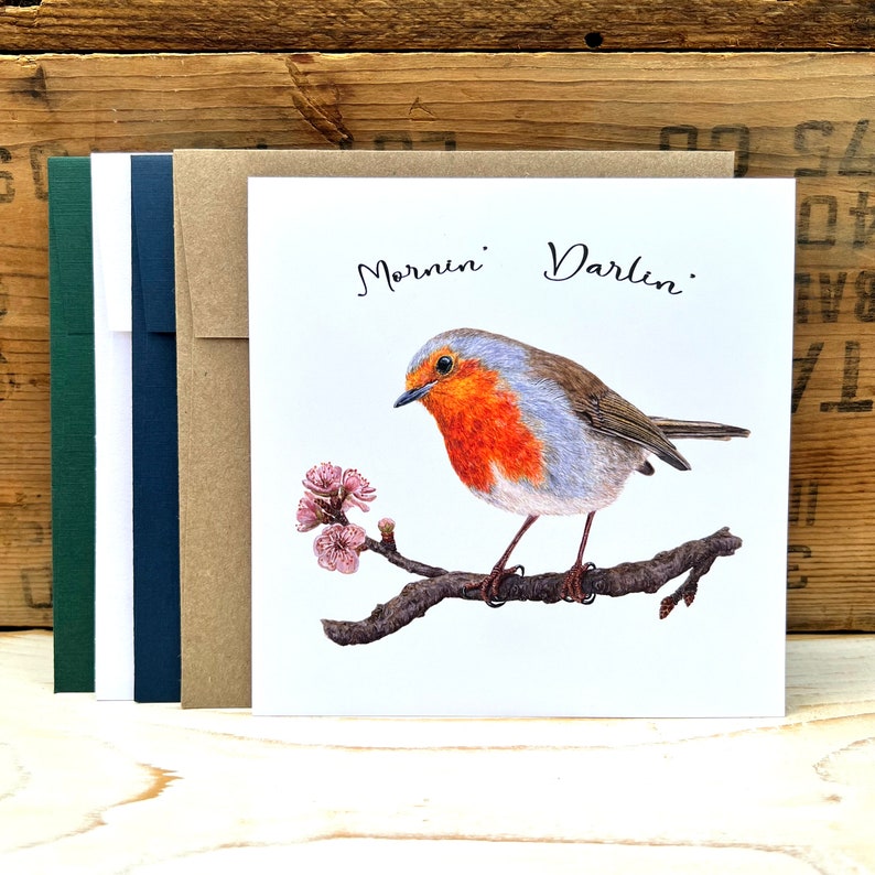 Mornin' Darlin' quote Robin greeting card with envelope, bird card, watercolor bird notecard, blank art card, bird lover gift wildlife card image 2