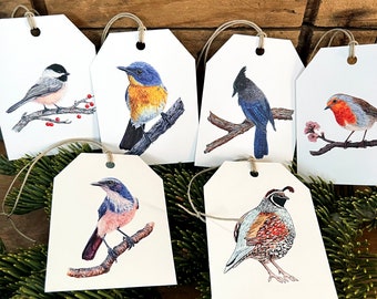 Bird gift tags, Luxury gift tags, large gift tags for all occasions, bird lover, bird gift, ornithology gift, chickadee, quail, robin, jay