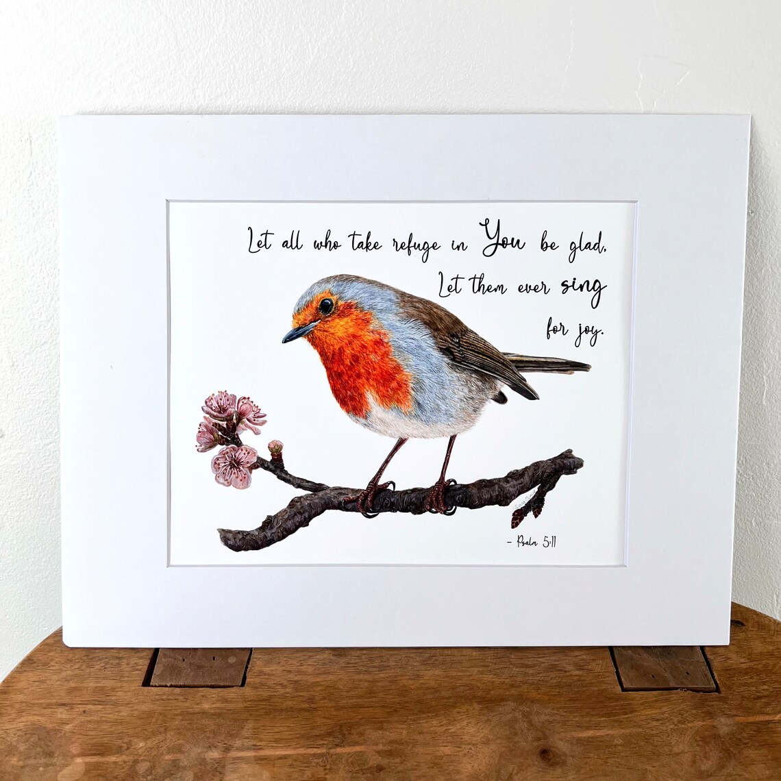 Robin Bird Christian Art Print, Psalm 5:11, Bird Bible Verse Art Print ...