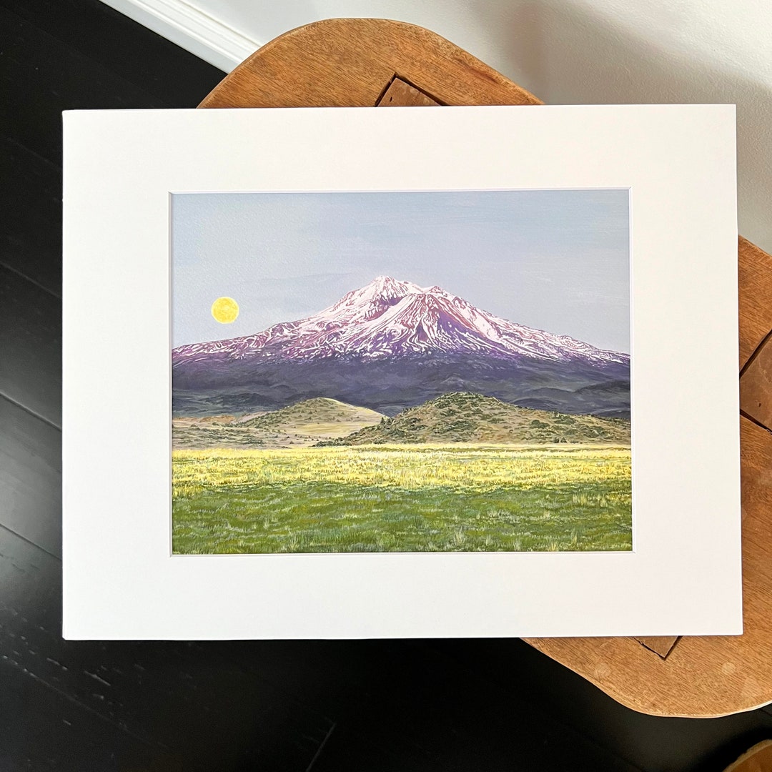 Mt.shasta Painting, Mountain Art Print, Lake House Decor, Mountain