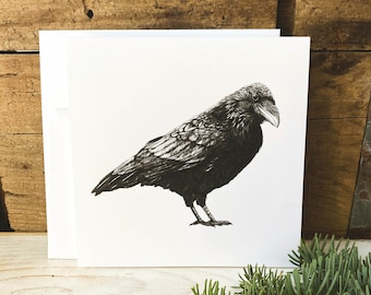 Raven greeting card with envelope, woodland all-occasion cards, wildlife art card, nature lover gift, bird crow notecard