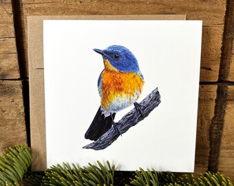 Bird greeting card with envelope, flycatcher blue bird card, watercolor bird notecard, bird lover gift, wildlife card, ornithology gift