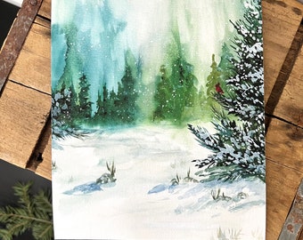 クリスマスの水彩画、冬の水彩画ジクレー - Etsy 日本