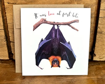 Valentines day card, Bat valentines greeting card, pun card, love card, wedding, anniversary