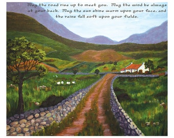 Ireland art print, Ireland painting, Irish blessing art print, May the road rise up to meet you, St. Patrick's Day, cottagecore, wall decor