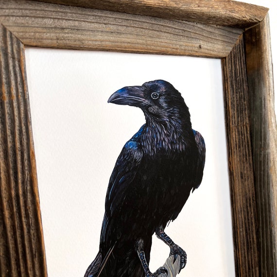 カラスの絵画、カラスのアートプリント、カラスのアート、鳥愛好家、壁