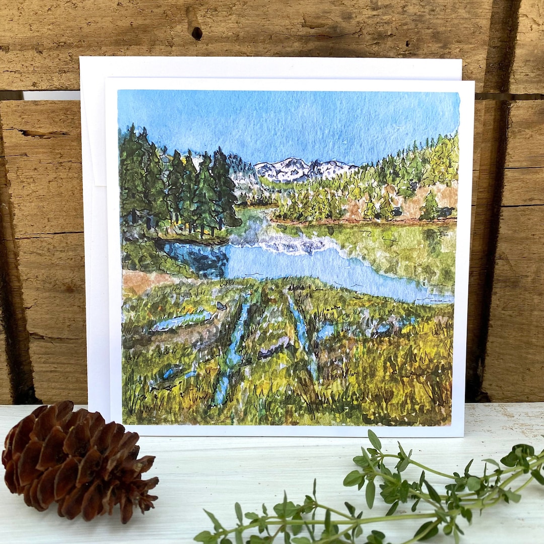 Mountain Landscape Greeting Card With Envelope, Adventure Watercolor ...