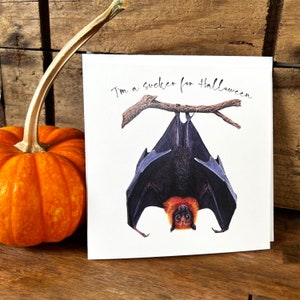 Karta z pozdrowieniami Halloween Bat z kopertą, karta z kalamburem, karta z kalamburem nietoperza, jestem frajerem na Halloween, akwarelowa kartka z nietoperzem, prezent dla miłośnika nietoperzy