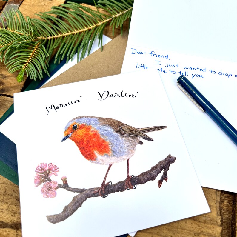 Mornin' Darlin' quote Robin greeting card with envelope, bird card, watercolor bird notecard, blank art card, bird lover gift wildlife card image 6