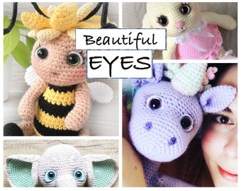 Pdf TUTORIAL - EYES of amigurumi crochet toy, how to design beautiful lively face expression, amigurumi digital tutorial, DIY Birthday gift
