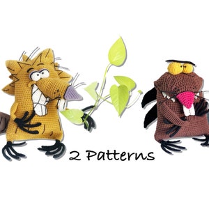 Pdf DAG and NORB crochet patterns, beaver amigurumi digital crochet tutorial, DIY crochet gift, handmade 90th, Nickelodeon show, Birthday