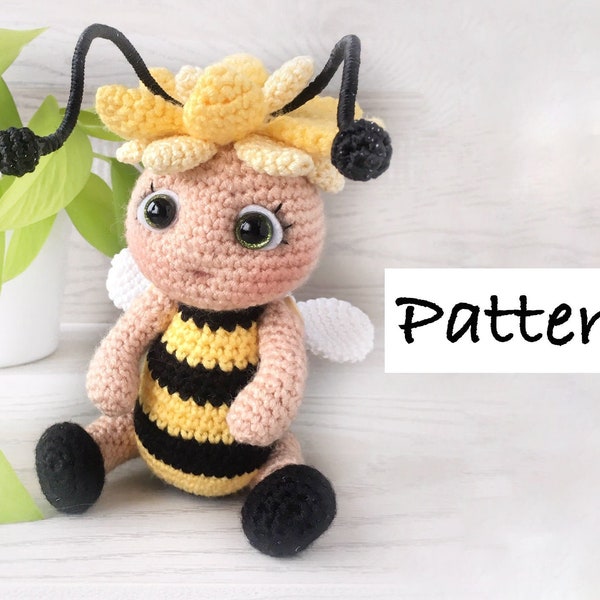 PDF of BEE crochet pattern honeybee soft toy, amigurumi bee, how to crochet bee, very detailed illustrated tutorial, Easter