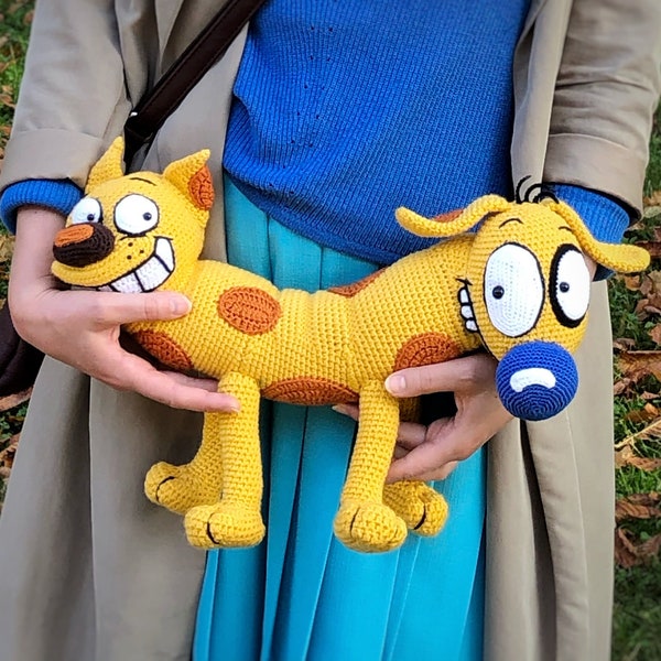 PDF of crochet DogO'Cat detailed illustrated pattern tutorial soft toy handmade 90th kids CatDog Nickelodeon show cartoon, Birthday