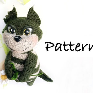 PDF of crochet CAT Joshua the sly cat detailed illustrated pattern tutorial soft toy handmade cat Cinderella's cat Lucifer Birthday