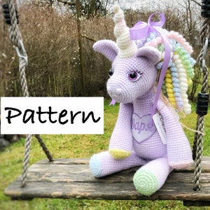 PDF of SWEET UNICORN twisted horn, crochet pattern of soft toy, twisted horn, amigurumi unicorn, illustrated tutorial, Easter