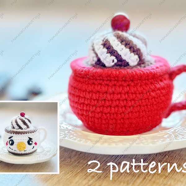 PDF CUP of COCOA crochet pattern, Christmas tree decoration, mug of cacao, cutest amigurumi toy, illustrated tutorial, video, Easter