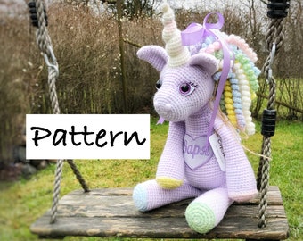 PDF of SWEET UNICORN twisted horn, crochet pattern of soft toy, twisted horn, amigurumi unicorn, illustrated tutorial, Easter