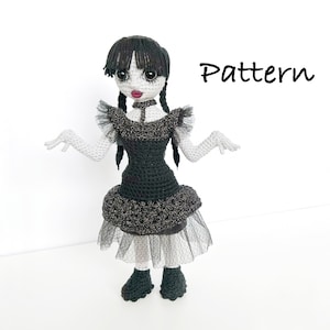 Pdf WEDNESDAY doll crochet pattern, amigurumi digital crochet tutorial, handmade doll, Addams family, DIY crochet gift, Birthday