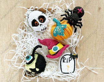 Pdf Halloween SET crochet patterns + videos, amigurumi digital crochet tutorial, DIY gift, scary crochet ornament, Halloween decoration