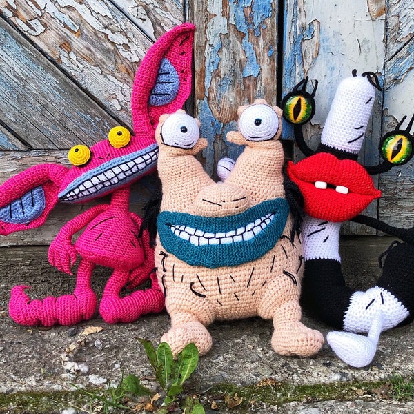 3 PDF patterns of crochet MONSTERS detailed illustrated pattern tutorial soft toy handmade 90th Halloween