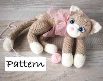 PDF of curled up CAT, crochet pattern of soft toy, crochet realistic cat, crochet kitten, cute kitty, illustrated tutorial, Easter