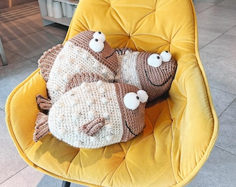 Funny Fish Pillow Crochet Pattern | Easy Amigurumi Home Décor | Beginner Crochet Pattern PDF | Goofy Plush Fish Crochet Tutorial | Birthday