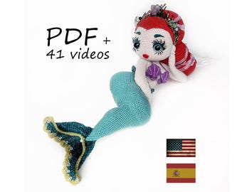 Mermaid Amigurumi Crochet Pattern PDF with 24 Video Tutorials | Advanced Doll Tutorial in English Spanish | Sexy Doll Pattern DIY Birthday