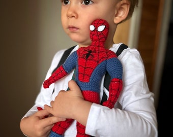PDF Man Spider superhero crochet patterns, handmade superhero, bodybuilder, muscular man, soft toy, photo tutorial, Birthday