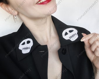 Pdf SKULL patch crochet pattern + video, amigurumi digital crochet tutorial, Halloween decoration, crochet sugar skull, day of the dead