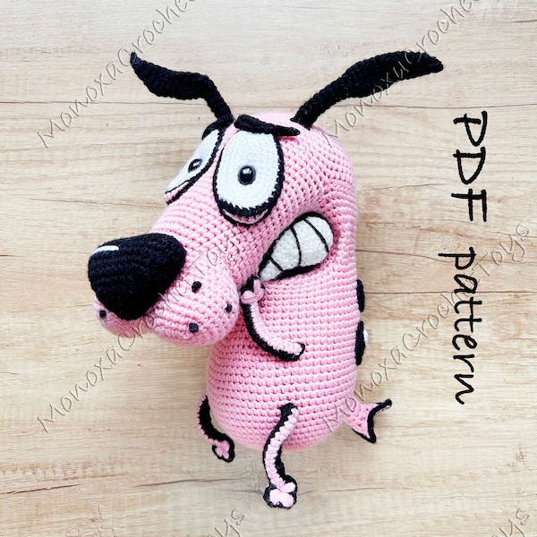 PDF COURAGE Häkelanleitung Cartoon Hund, Amigurumi Spielzeug, Horror Stoffhund, 90er Jahre Kinder, Foto und Video Anleitung, Ostern