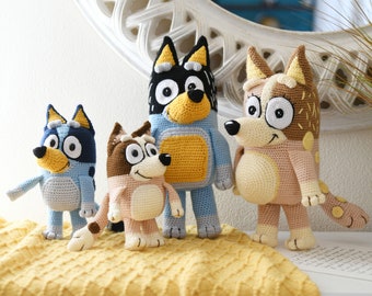 Bluey Family Crochet Patterns PDF with 19 Video Tutorials | Amigurumi Bluey Bingo Mum Dad DIY Plush Toy Pattern Set Printable Birthday gift