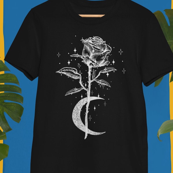 Rose Moon shirt, Gothic t-shirt, Grunge Tshirt, Wiccan Clothing, Witchcraft Clothes, Spiritual Apparel, Witchy Women Tees