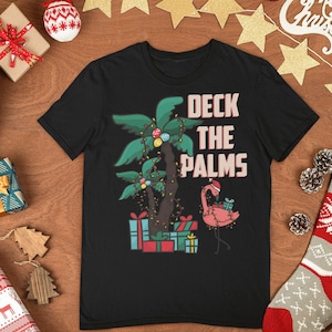 Deck The Palms Tropical Flamingo Christmas Palm Tree Lights Palm Tree Christmas / Island Girl / Matching Family / Polynesian / Surf Santa /