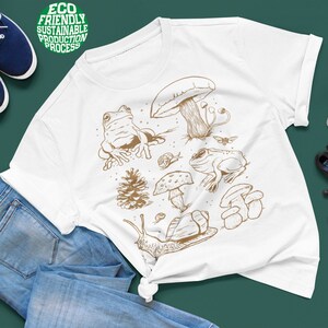 Mushrooms Frogs and Bugs Botanical art tshirt • Dark Academia aesthetic shirt • Vintage Mushroom Frog and fungi • Goblincore Goth clothing