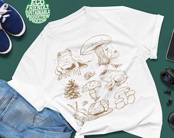 Botanical Mushroom Frog T-shirt: Dark Academia Goblincore Clothing
