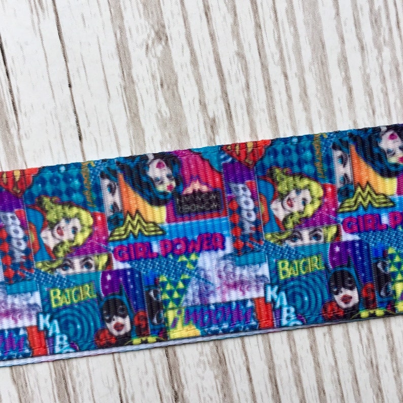 Girl Power lanyard made from DC Comics grosgrain ribbon with swivel clip and break clasp