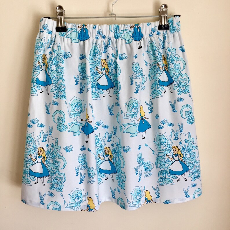 Girls skirt made from Alice in Wonderland fabric gathered elasticated waist