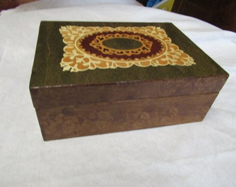 Marquetry box with real wood veneers.