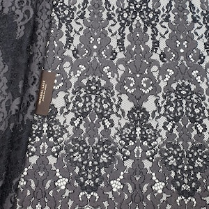 Black with grey lace fabric, French Lace, Embroidered lace, Wedding Lace, Bridal lace, Evening dress lace, Alencon Lace K00208