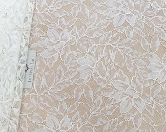 Light Ivory Floral Chantilly Lace Fabric, 55" Wide