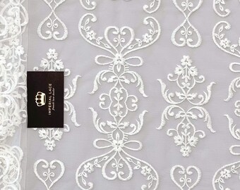 Ivory bridal lace fabric, Embroidery on tulle, French Lace, Wedding Dress Lace, Lingerie Lace, Embroidered lace, Ivory lace BYB2485