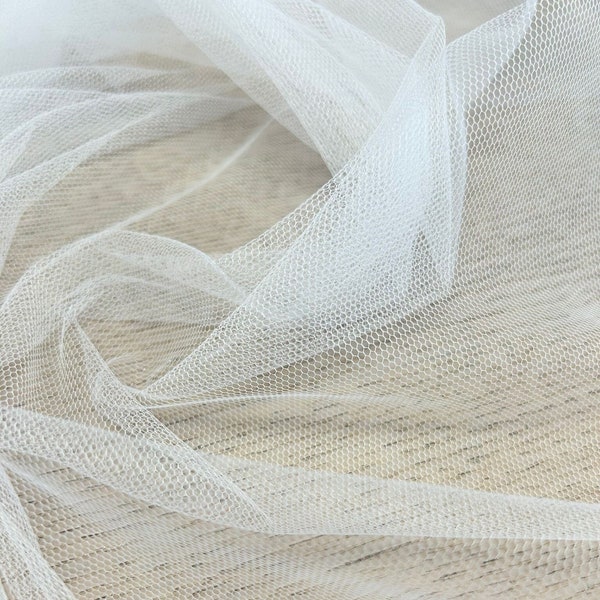 Soft English veil tulle, White tulle, Wedding dress tulle, Soft tulle, Veil tulle, Fabric by the yard, Net fabric, Mesh fabric T00039