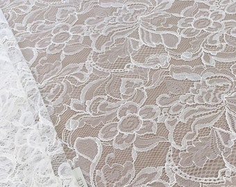 Ivory Lace Fabric, Floral lace, French Lace, Wedding dress Lace, Bridal Lace, Wedding Veil Lace, Chantilly Lace, Lingerie lace B00232