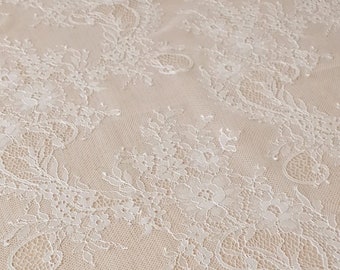 Off White Lace Fabric, Floral lace fabric, French Lace, Wedding dress Lace, Bridal Lace Fabric, Wedding Veil Lace, Chantilly Lace B00310