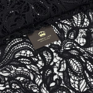 Tessuto di pizzo nero, pizzo francese, pizzo all'uncinetto, pizzo da sposa, pizzo da sposa, pizzo con paillettes, pizzo lingerie, pizzo nero, tessuto tagliato su misura M00199