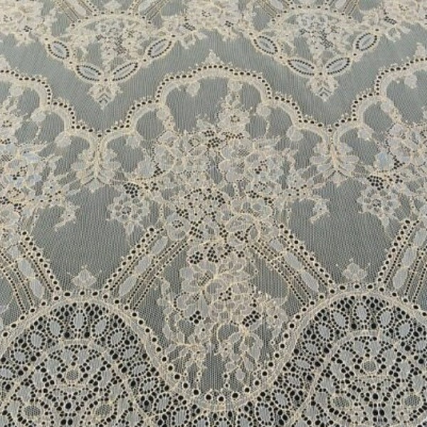 Off White with Gold Lace Fabric, French lace, Chantilly Wedding Lace, Wedding Dress lace, Bridal lace, Lingerie lace, Sold per meter  B00134