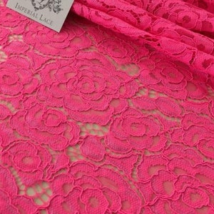 Bright Pink Lace Fabric, Floral Lace, French Lace, Wedding Lace, Bridal lace, Pink Lace, Lingerie Lace, Alencon Lace, By the yard K00342